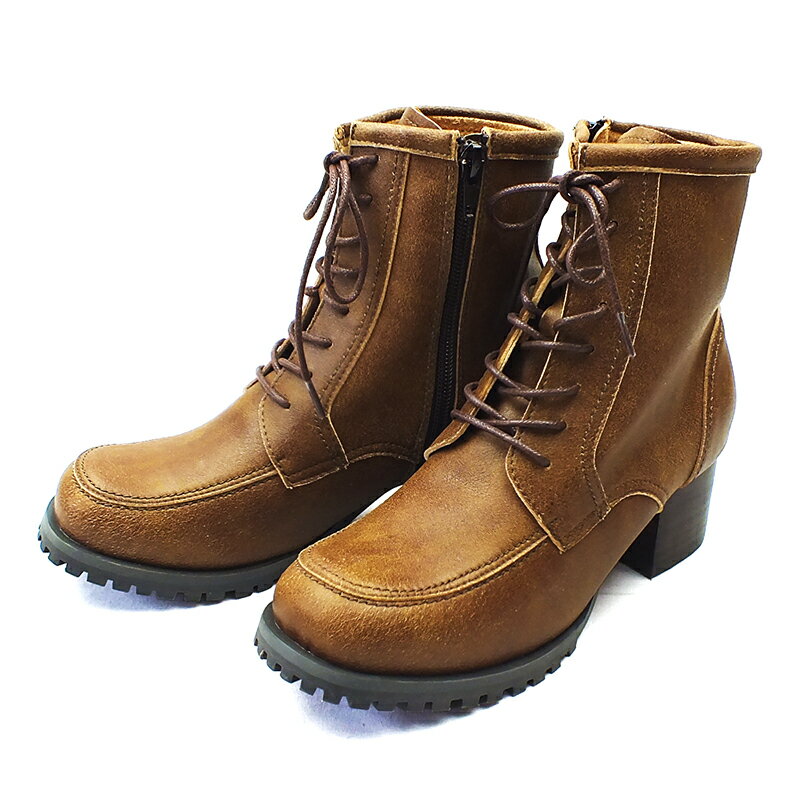 送料無料 LO.I.LO ロイロ レースアップカジュアルショートブーツ ダークブラウン 5.0cmミドルヒール レディース 靴 ブーツ ショートブーツ ワークブーツ フェイクレザー クッションインソール