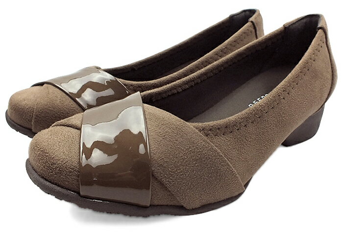 送料無料 REFRESH WALK リフレッシュウォーク クロスデザインコンフォートパンプス オークスエード 3.5cmミドルヒール レディース 靴 パンプス ウェッジソール 3E 幅広設計 痛くない