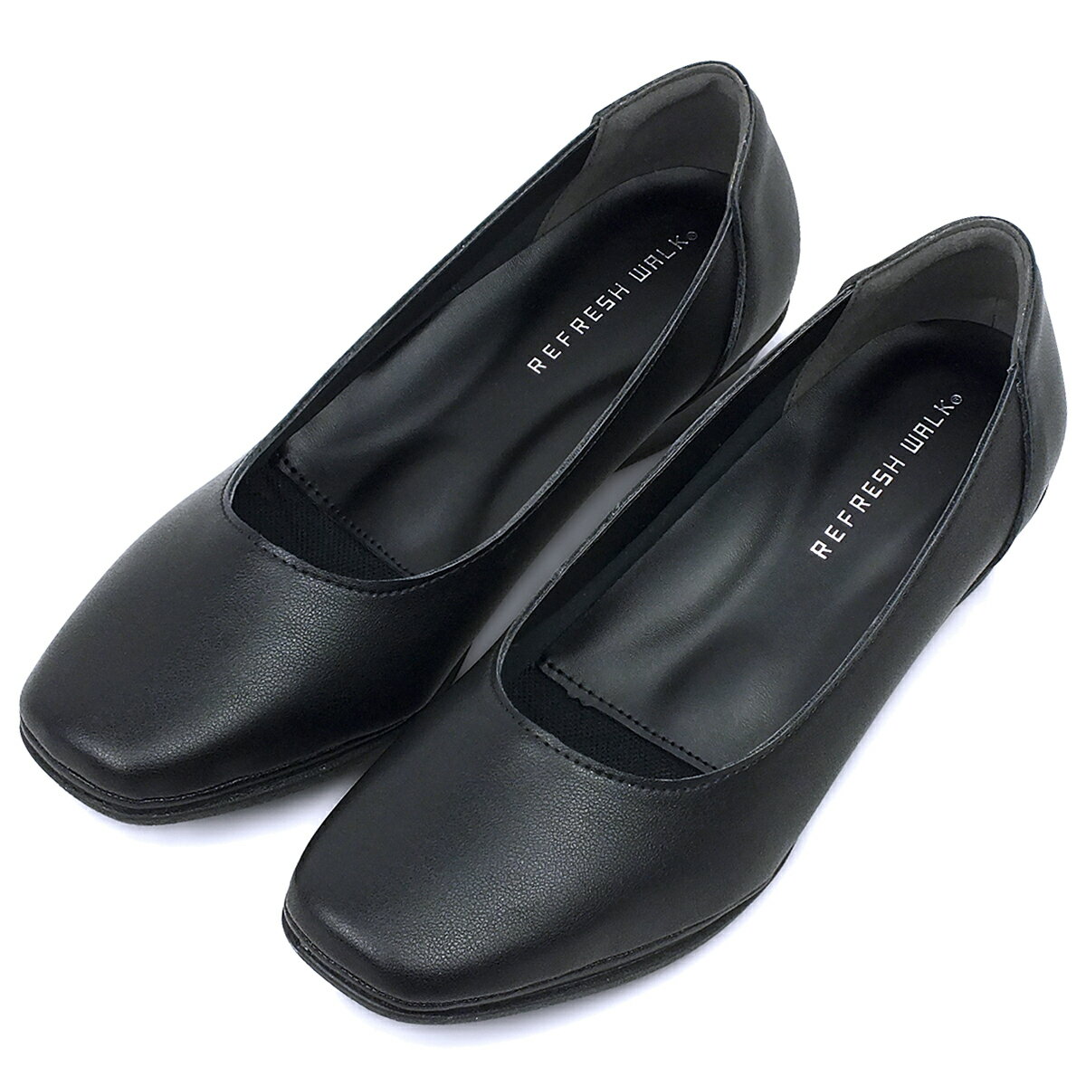 送料無料 REFRESH WALK リフレッシュウォーク パンプス ブラック プレーンタイプ コンフォート 4E 幅広設計 超軽量 ウエッジソール 外反母趾 高屈曲 防滑 フォーマル オフィス 痛くない おしゃれ 歩きやすい