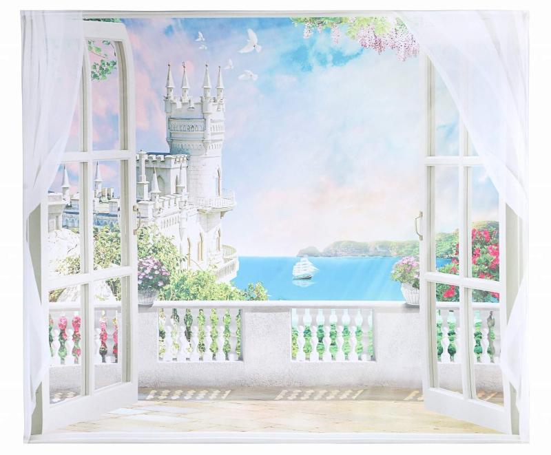 乐天商城 - ND インテリア タペストリー おしゃれ 北欧 風景 湖 海 大きい だまし絵 癒し 城 部屋 飾り 窓 背景布 壁 インテリア 布 景色 自然 (デザイン1)