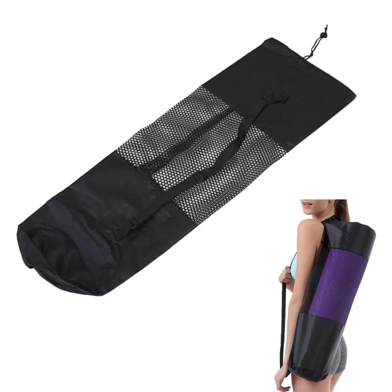 ChasCoCo ヨガマットバッグ ケース ヨガマット バッグ 軽量 持ち運び便利収納ケース 多機能ストレージポケット 肩掛けヒモ 通気性 メッシュタイプ スポーツ ブラック（30×90cm）