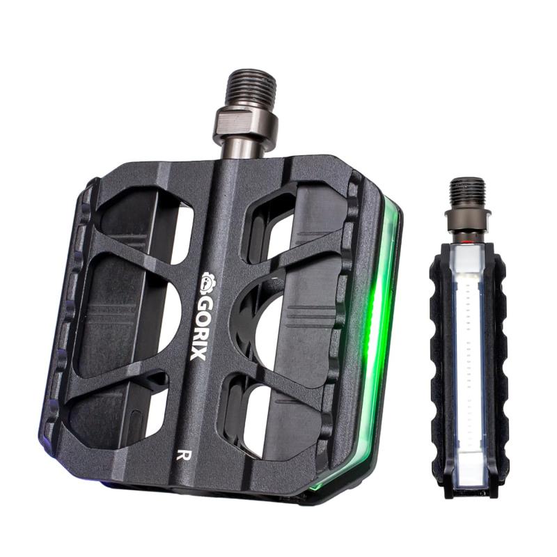 GORIX(ゴリックス) 自転車ペダル [ LEDライト付き] フラットペダル 3ベアリング アルミ ペダル ロードバイク クロスバイク MTB他自転車対応 通勤通学 ペダル交換 (FLOWLIGHT)