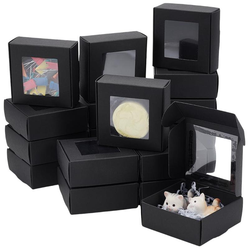 BENECREAT 36枚 ギフトボックス クラフト紙 透明窓付き 7.8x7.6x3.1cm 包装箱 紙箱 ラッピング アクセサリー 贈り物 プレゼントボックス