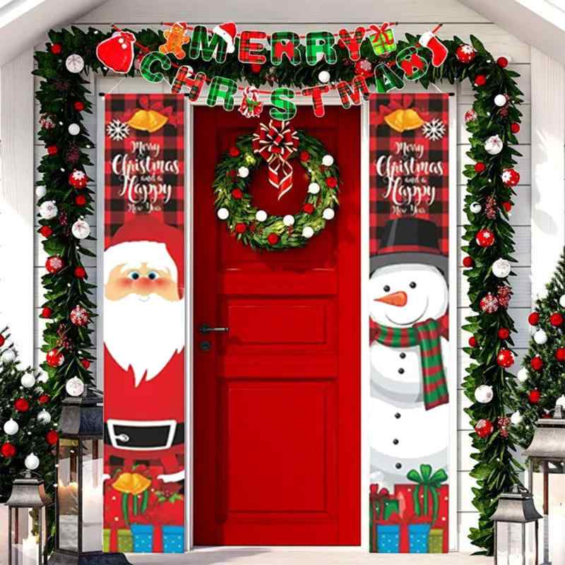 クリスマス 玄関飾り タペストリー セット 180×30cm サンタ 雪だるま ドアバナー 取り付け具付き 屋内外兼用 壁掛け 装飾 Merry Christmas 飾り布 背景布