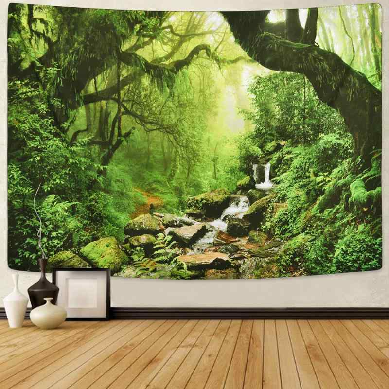 Pknoclan 森タペストリー 木 渓流柄壁掛けタペストリー 自然風景壁掛け布 大判布ポスター 部屋 窓 模様替え インテリア飾り