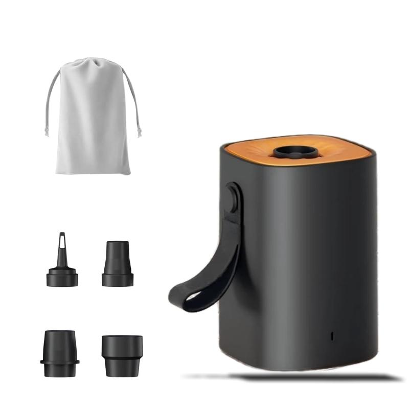 電動空気入れ ポータブル小型 最大5Kpa 高速充填 SZC 低騒音 USB充電式 4種類ノズル付き SOS/LED懐中ライト 空気抜き機能 浮き輪・エアベット・真空袋対応 超軽量エアーポンプ（black）