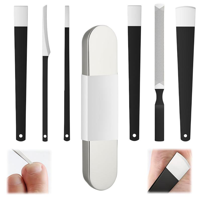 AkNebriax ペディキュアナイフ 6点セット 平刃ナイフセット フットケアペディキュアキット 足用爪切り 収納ケース付き 耐摩耗 ネイルケア 角質除去器 角質切り 足爪ケア （ブラック）