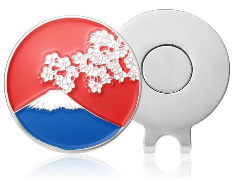 ゴルフマーカー マグネット ハットクリップ付 日本の景色 富士山 桜 ボールマーカー E0042