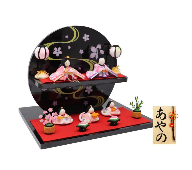 大阪長生堂 雛人形 コンパクト 名入れ 木札特典付（別送） ちりめん ひな人形 横幅32cm 長生堂オリジナル 流水桜雛