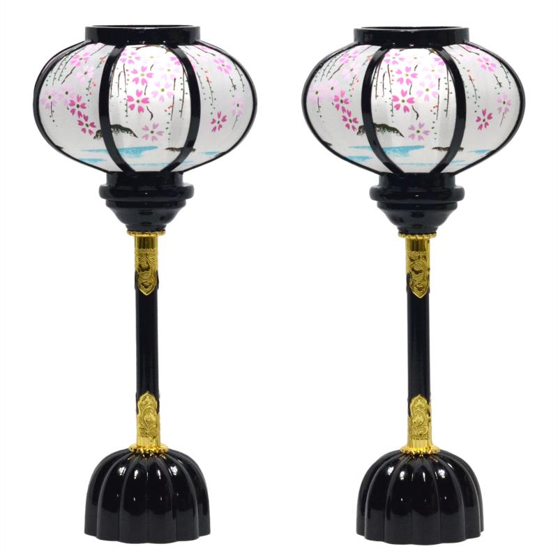 雪洞 菊燈 しだれ桜 木製黒塗 LEDコードレス （ひな人形用ぼんぼり）