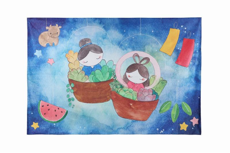 ND タペストリー 七夕 笹 飾り 短冊 天の川 星空 夜 和風 和モダン インテリア 壁面 おしゃれ だまし絵 風景 景色 大判 大きい 癒し 部屋 飾り付け 季節 プレゼント 背景布 壁 インスタ映え zoom