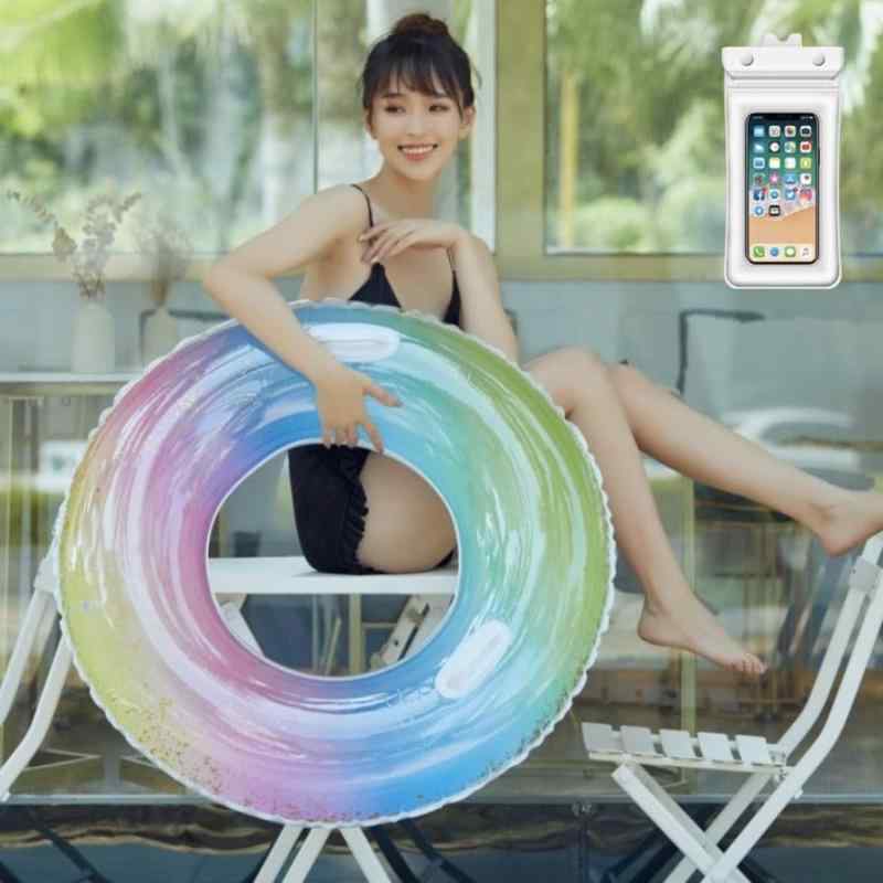 Blsummy 浮き輪 大人用 2024年 可愛い 浮輪 スマホ防水ケース SNS映え 海 ナイトプール 海水浴(レインボー)