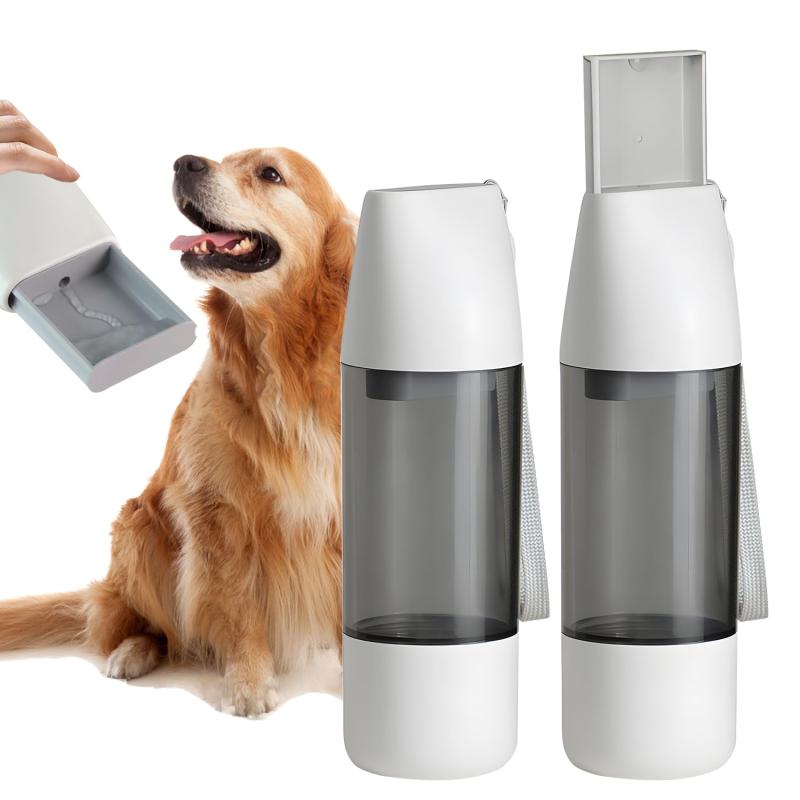 ペットウォーターボトル 犬 水筒 給水器 餌やり 押し込みポップアップ式 ペット用水飲みボト 犬グッズ お散歩用水筒 犬 水入れ 旅行 ペット 車 用品 持ち運び 携帯 猫 餌 漏れ防止（350ml+120ml