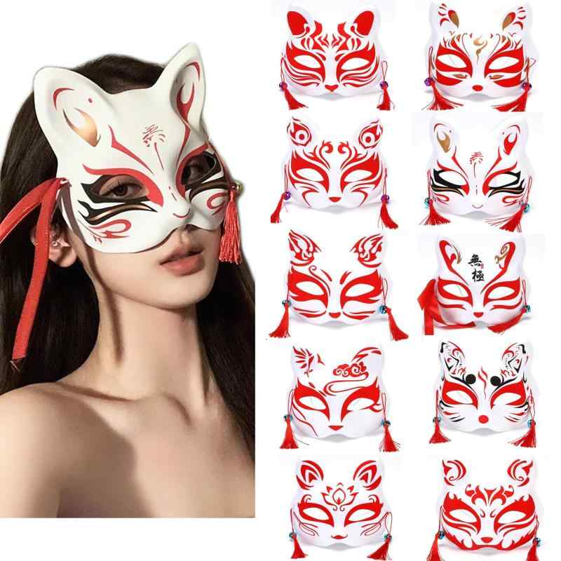 お面 きつね 10点セット コスプレ 狐 半面 和風 鈴付き 夏祭り かわいい ハロウィン 学園祭 おしゃれ 写真摄影