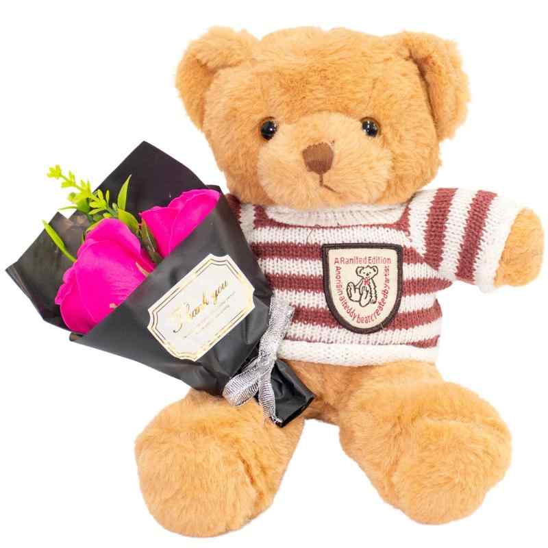 ソープフラワー テディベア 花束 (ブラウンベア/日本製) フラワー装飾技能士が手掛ける逸品 (バラの花束) こどもの日 母の日 贈り物 お誕生日 ギフト プレゼント