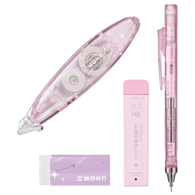 トンボ鉛筆 MONO 文房具セット シマーエディション ロゼ ピンク 4点セット (シャーペン0.5mm シャープ芯 消しゴム 修正テープ) PCC-443DAZ