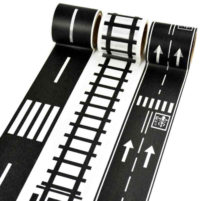 AGM65 自分で道をつくれる 道路柄 マスキングテープ 3本セット 道路 滑走路 線路 おもちゃ 遊び インテリア