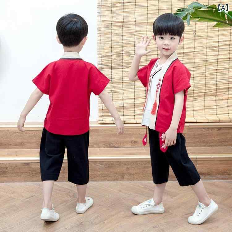 ・カテゴリ: 子供用漢服セット・生地加工: 柔軟加工・主な素材: 綿100%・カラー展開: レッド、グリーン・サイズ展開: 90cm、100cm、110cm、120cm、130cm、140cm、150cm、160cm・対象年齢: 新生児（0〜1歳、80cm以下）