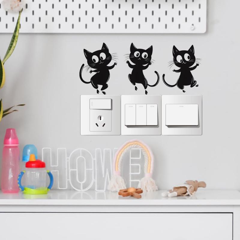 スイッチステッカー 可愛い 黒猫 キャラクター ウォールステッカー 貼り剥がし自由 痕跡なし 壁装飾 リビング/子ども部屋 寝室 壁紙シール インテリアアクセント 可愛いステッカー