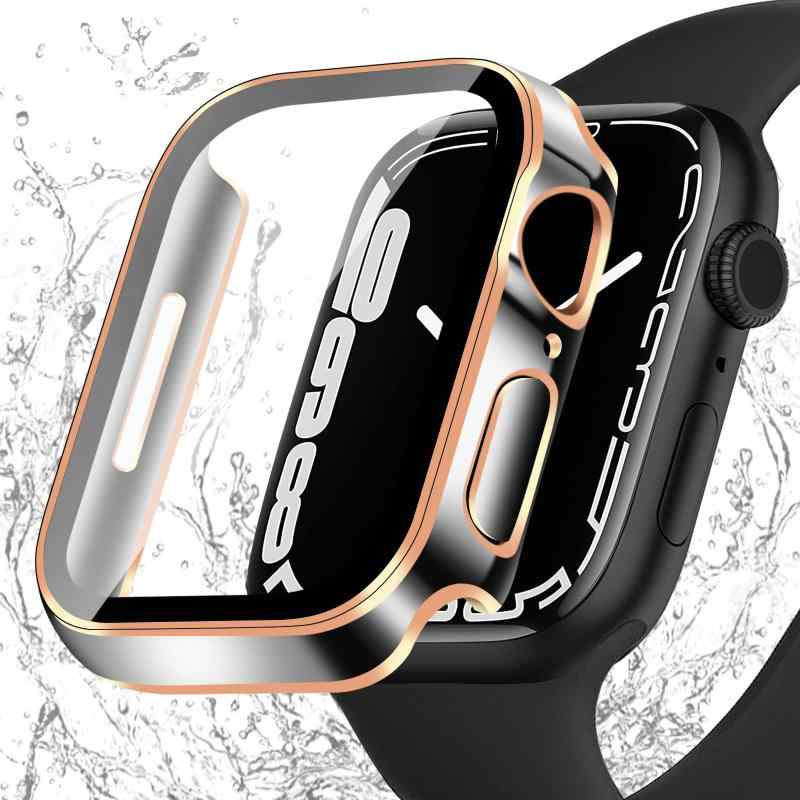 HELOGE 対応 Apple Watch ケース 40mm Series SE3/SE2/SE/6/5/4 防水 3D直角エッジデザイン メッキ加工 アップルウォッチ カバー ガラスフィルム Apple Watch カバー アップルウォッチ ケース 耐