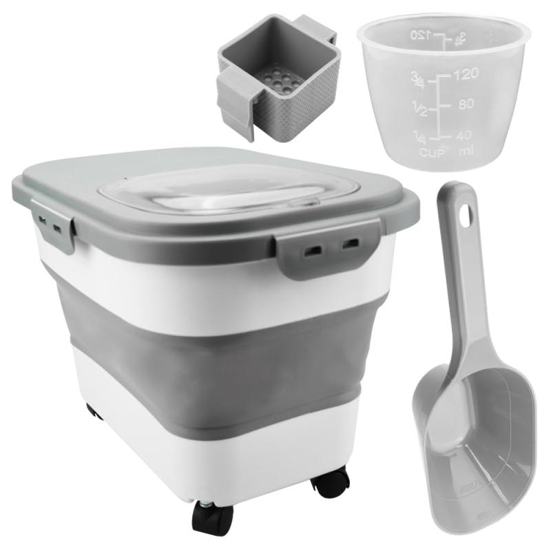 得楽商店 折り畳み式ペットフードストッカー スコップ&計量カップ付き 密閉保存 鮮度維持