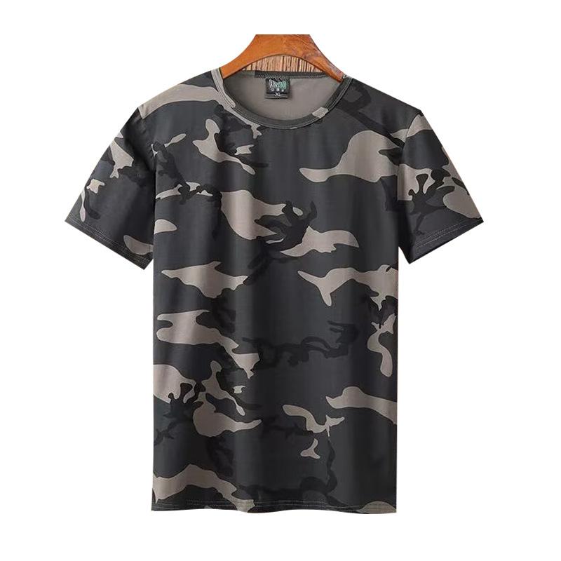 Rakuten - Tシャツ メンズ レディース 短袖 迷彩柄 丸首 ゆったり 綿混紡 速乾 吸湿排汗 夏季 運動 屋外 仕事 軍事訓練 ユニセックス トップス ラウンドネック ルーズフィット コットン ブレンド クイックドライ モイスチャーウィッキング スポーツ アウトド