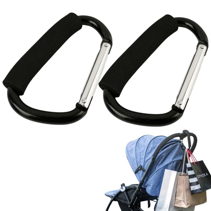 Quikaboo ビッグカラビナ カラビナ 大型 ベビーカー フック アルミ合金 D型 軽量 2個セット 自転車対応 クッション付き ショッピング アウトドア