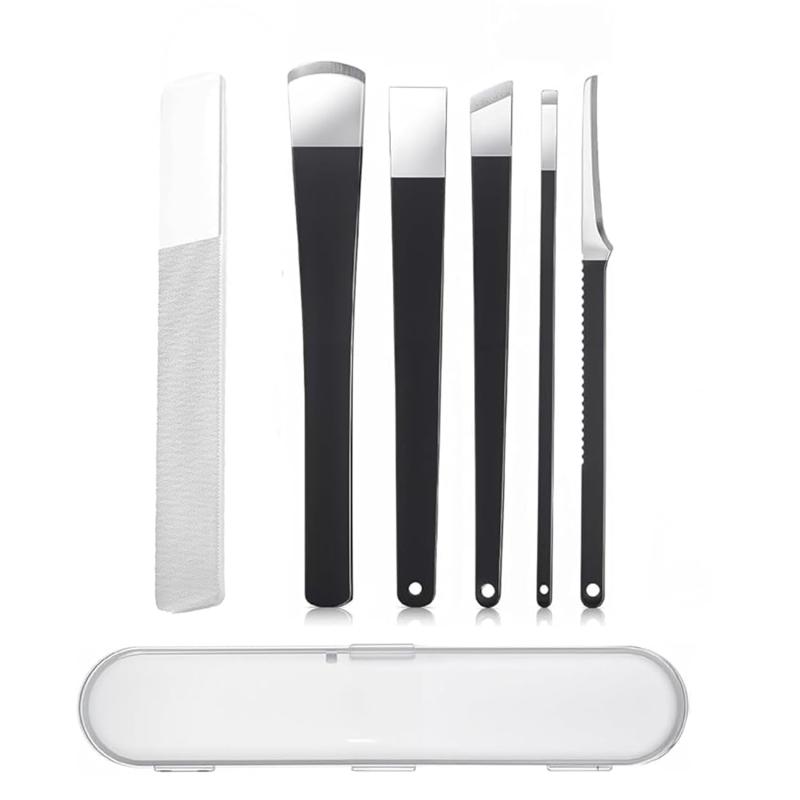 Coehaopike ペディキュアナイフ フットケアペディキュアキット 平刃ナイフセット 6個セット 高耐久 耐摩耗 ネイルケア 角質取り 甘皮切り足爪のお手入れ 専用ケース付