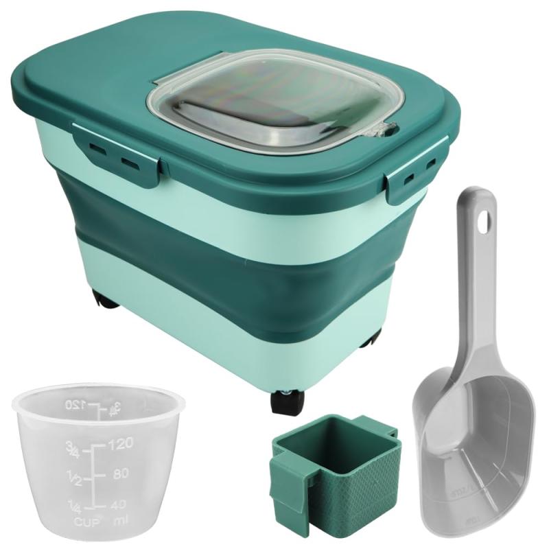 キャスター付ペットフードストッカー Max20L折畳式 防虫&amp;防湿 スコップ付