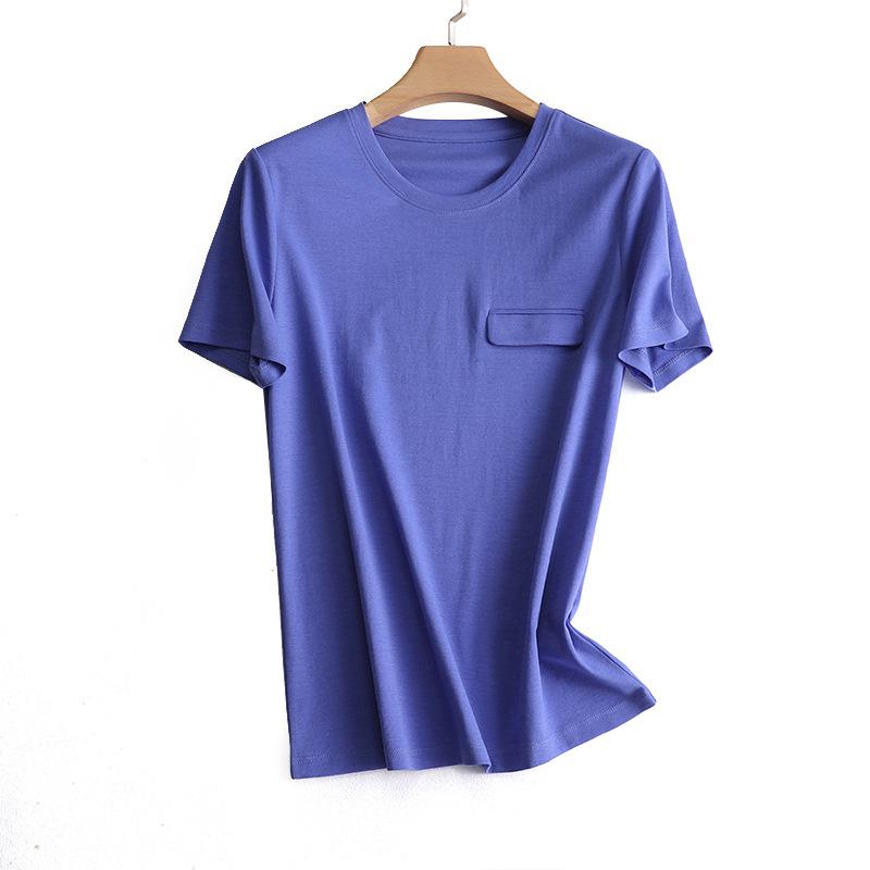 樂天商城 - Tシャツ レディース 半袖 カットソー トップス 接触冷感 シルク テンセル 混紡 クルーネック 丸首 ポケット付き 無地 ゆったり 体型カバー 着痩せ モランディカラー カジュアル 普段使い オフィス 通勤 通学 シンプル 春夏