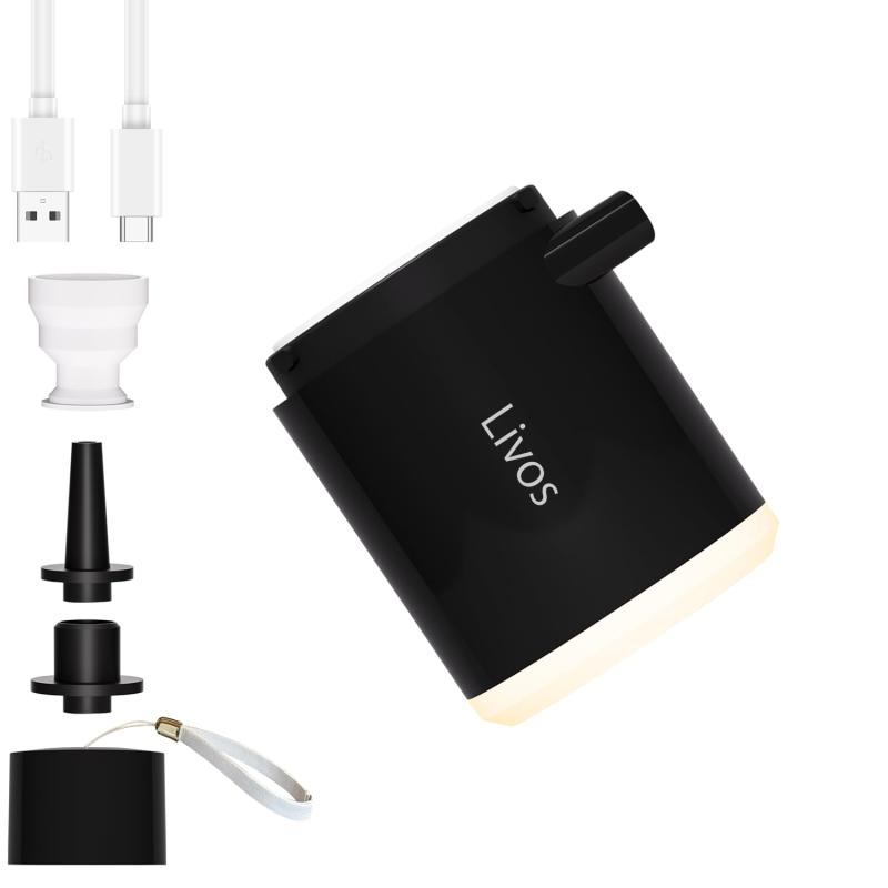 Livos 電動エアーポンプ 超軽量 電動空気入れ USB充電式 1360mAhバッテリー 浮き輪 キャンプギア 電動ポンプ バキューム機能 真空バッグ対応 空気入れ/空気抜き インフレータブル キャンプライ