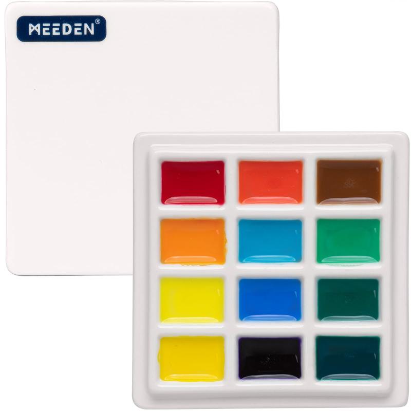 MEEDEN Ceramic Artist Paint Palette, Rectangle Porcelain Watercolor Palette, Ceramic Mixing Tray with Cover for Gouache Paintin