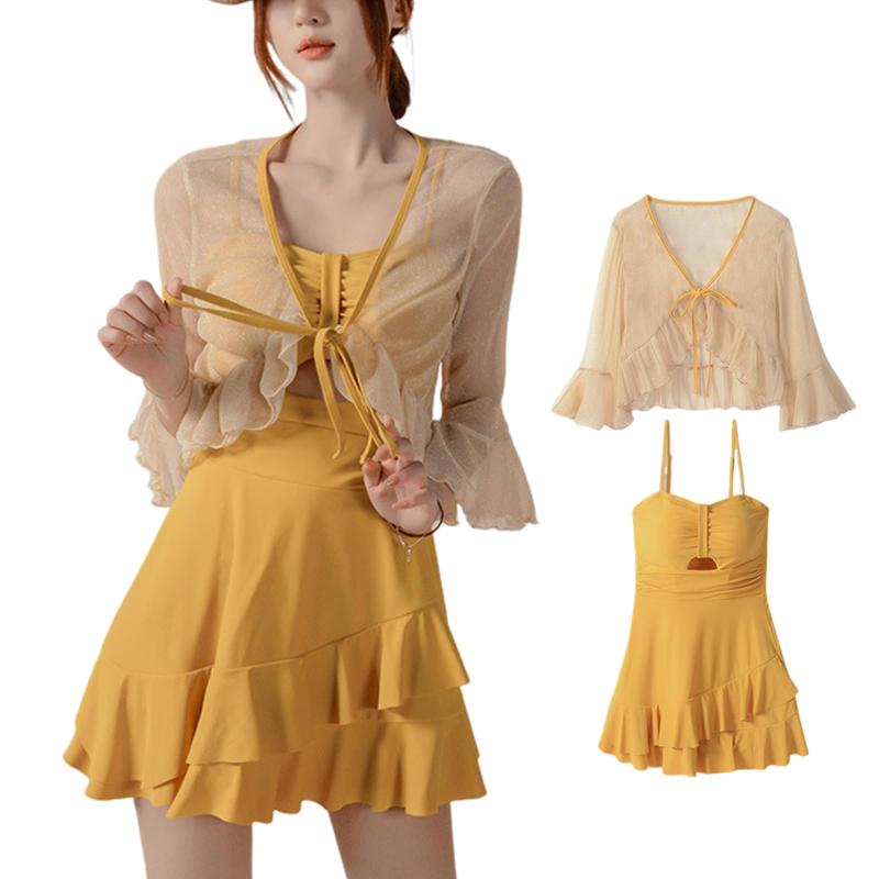 [7-livehouse] 水着 レディース ワンピース 水着セット 2点セットビキニ ブラウス付き 大きいサイズ オールインワン カーディガン 長袖 体型カバー 日焼け止め ゆったり 韓国 可愛い おしゃれ