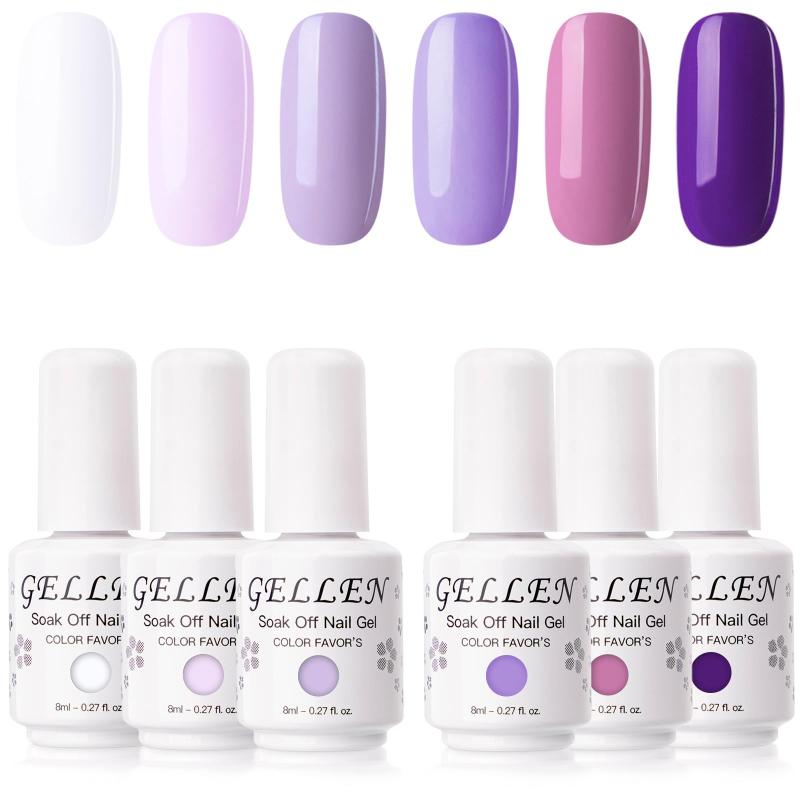 Gellen カラージェル 6色セット 8ml パープル系 ジェルネイルセット 深紫・ラベンダー・バイオレット UV・LED対応 ソークオフ サロン級