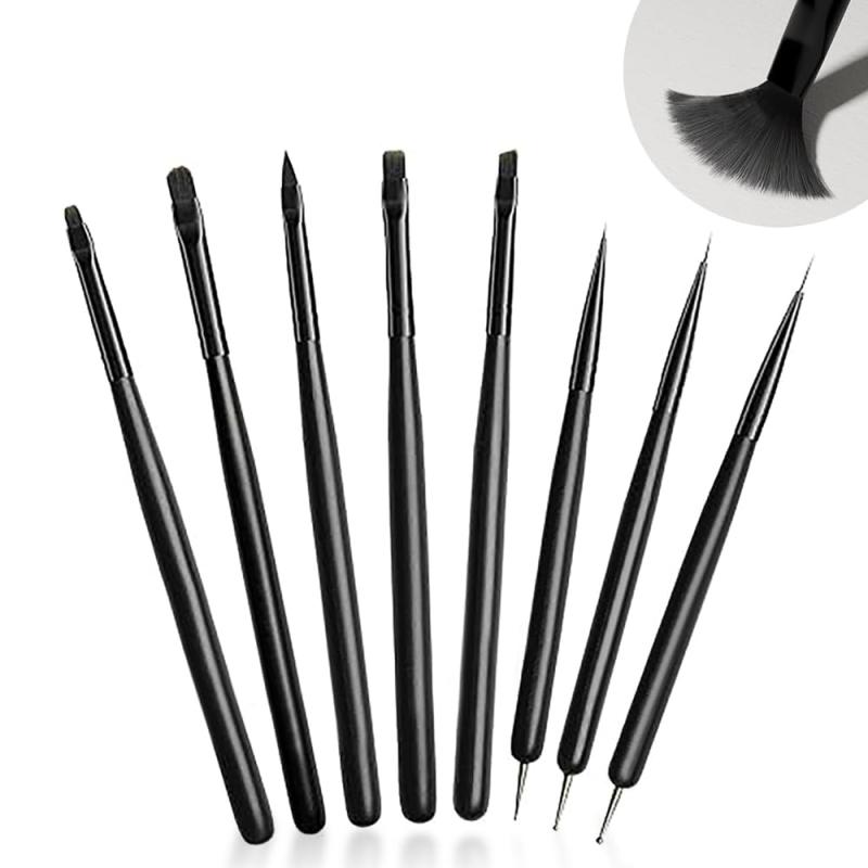 ジェルネイル筆 ネイルブラシ ジェルネイルキット 8点セ 爪ブラシ ット アクリルリキッド ラウンド シャープオーバル 極細、フラット、ドット ジェルネイル絵描きブラシ アンギュラー筆