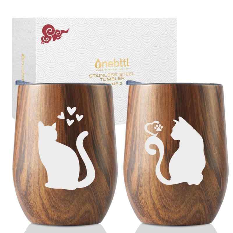 乐天商城 - 猫グッズ プレゼント 猫 マグカップ 猫好きプレゼント猫柄グッズ ズ 人気 プレゼント誕生日 バレンタインデー 夫婦 ペア ステンレスタンブラー 贈り物 ふた付き 保温保冷 真空断熱 (350ml * 2)