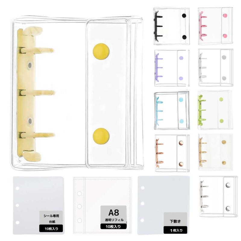 洗脸用具 - Derpilo シール帳 女の子 透明 A8 バインダー 【リフィル10枚＋シール専用台紙10枚＋下敷き1枚】シール帳 ミニ シール収納 ファイル ステッカー整理 かわいい コレクション用 追加リフィル対応