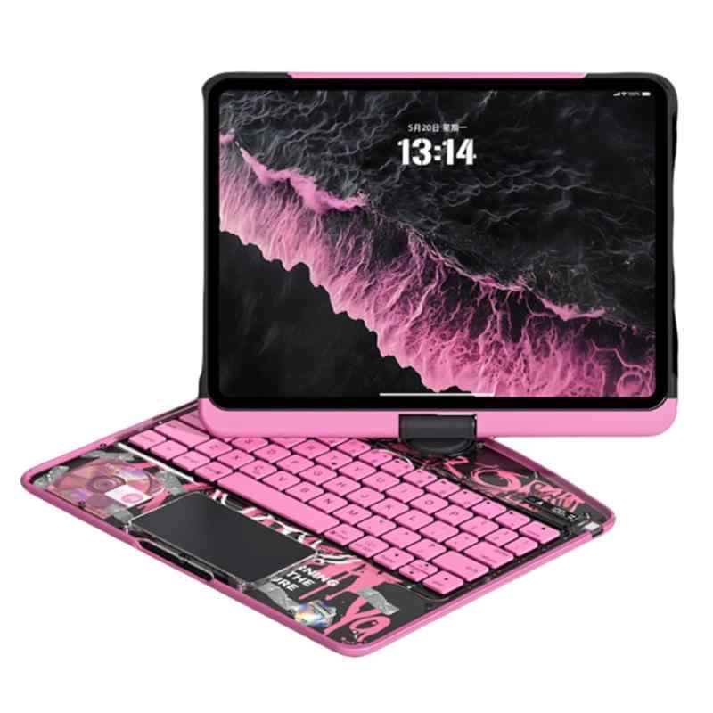360度回転 iPad 10 9 8 7 Pro 13 11 キーボードケース 透明 クリア 7色バックライト付き タッチパッド付き 折りたたみ 多角度対応 多機能 一体型 キーボード カバー