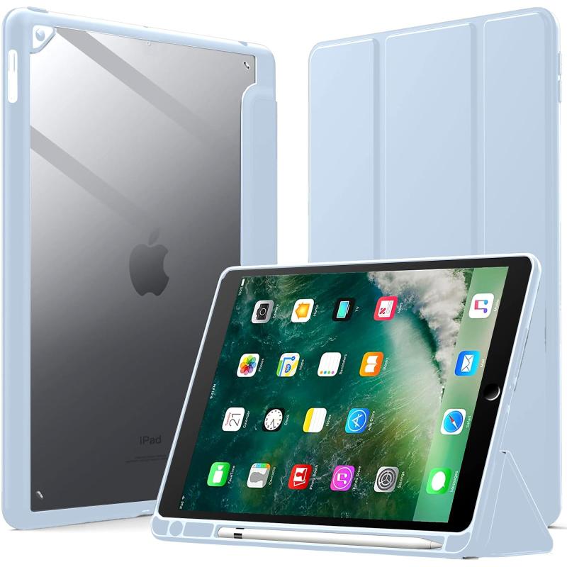 iPad 9.7 ケース 6世代/5世代用 シリコンカバー 三つ折スタンド オートスリープ機能 (ネイビー)