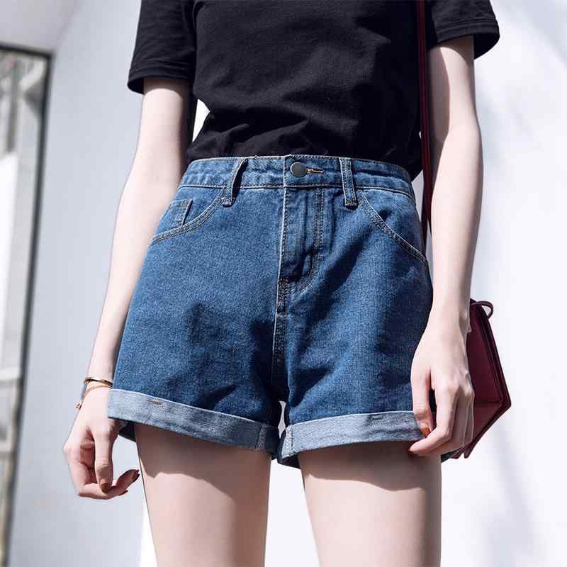ショートパンツ レディース デニムパンツ 短パン ハーフパンツ ジーンズ ジーパン ボトムス 高腰 ハイウエスト 広幅 ワイド 緩め カジュアル 綺麗 Aライン 細見え 裾折り返し ウォッシュ加工 ファスナー ボタン ホワイト ブラック 深青