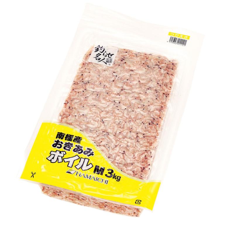 〈冷凍釣りエサ〉浜市［HAMAICHI］【付餌&コマセ】ボイルオキアミ[Mサイズ]真空 3kgブロック(ボイルタイプ)【冷凍】