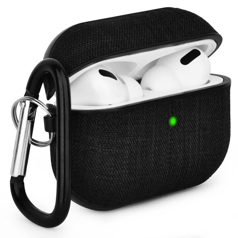V-MORO AirPods Pro 2 ケース （2022/2019）用 エアーポッズプロ 第2世代 カバー キャンバス素材保護 分離式 おしゃれ ワイヤレス充電対応 カラビナ付き LEDライト可視化 キズ防止 耐衝撃 軽量 防塵