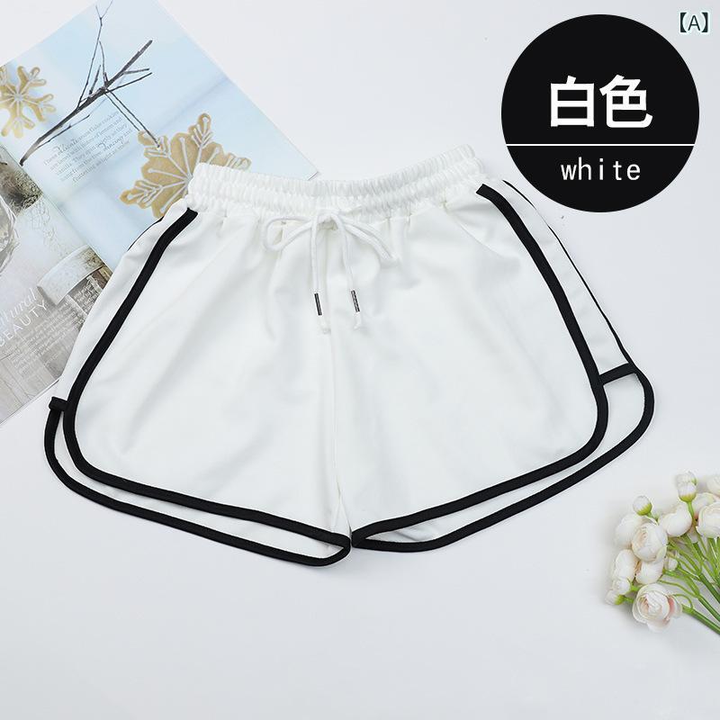 Rakuten - ショートパンツ レディース 短パン パンツ ズボン ボトムス ハーフパンツ キュロット 阔腿裤 美脚 痩せ見え 着痩せ ハイウエスト ゴム ウエストゴム ポケット付き 伸縮性 ストレッチ ポリエステル 無地 カジュアル 日常 普段使い ホワイト ブラック