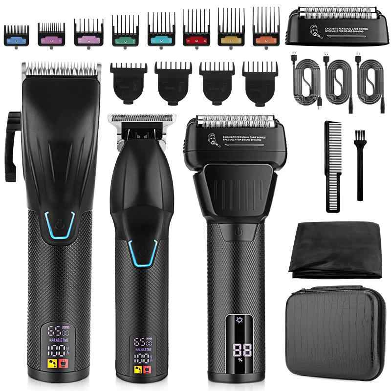 GSKYバリカンセットヒゲトリマー メンズシェーバー 往復式シェーバー USB充電式 LCD表示 自動研磨 電動バリカン 低騒音 ヘアカッター 大人/子供/家庭/業務用