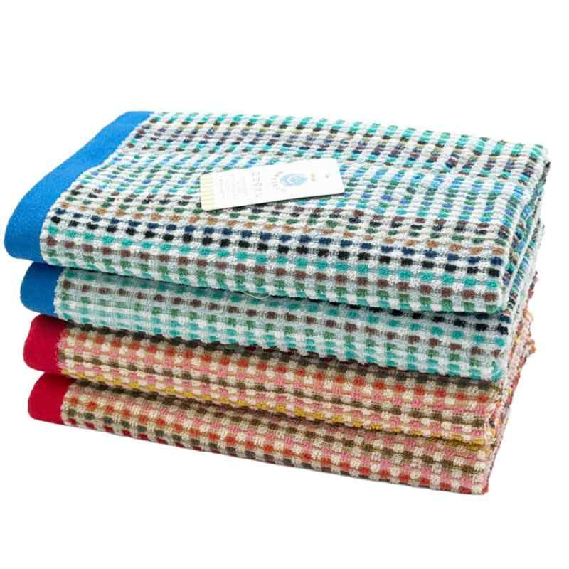 [ねむりの部屋] ミニバスタオル 4枚組 バスタオル 残糸で作ったタオル エコタオル ミックスブロック カラフル 綿100% 肌に優しい 50×120cm 残糸 4枚セット 地球とお財布に優しい 残糸使用 吸水