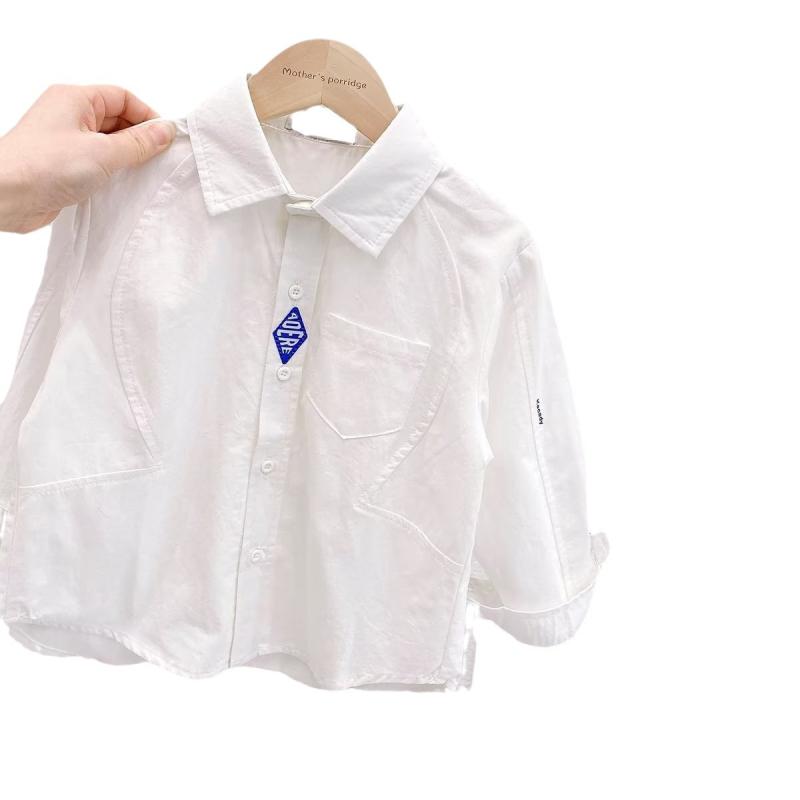 シャツ キッズ 男の子 長袖シャツ ジュニア トドラー スクールシャツ トップス 韓国風 おしゃれ かっこいい カジュアル シンプル レギュラーカラー 襟付き 綿混 薄手 羽織り 通学 通園 お出かけ 普段着 春 秋 白 青 100 110 120 13