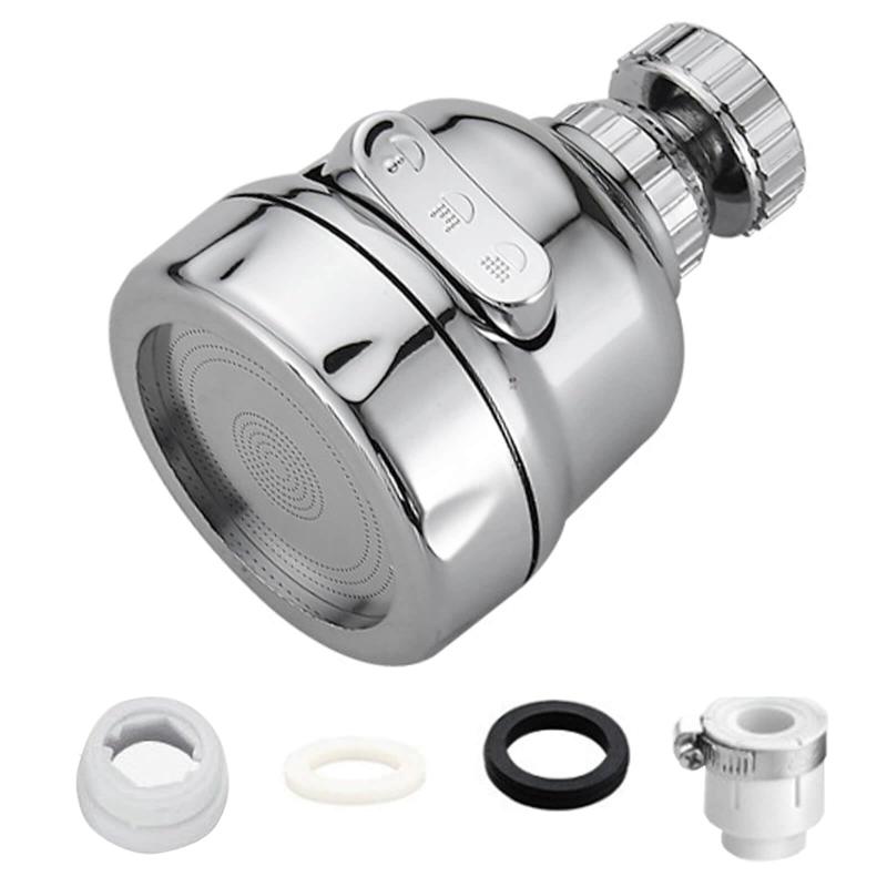 蛇口シャワーヘッド キッチンシャワー 増圧シャワー 3段階モード 首振り ステンレス製 節水 水漏れ防止 取付簡単 キッチン 洗面所 浴室 トイレ対応 アダプター付