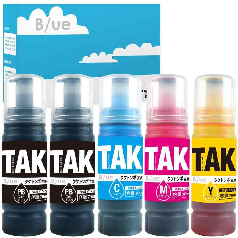Refill Ink - TAK 【 4色パック+PBKセット 合計5本 】 (エプソン用) B/ue製 互換 インクボトル 対応プリンター: EP-M552T EP-M553T EW-M752T EW-M752TB 【丸型】