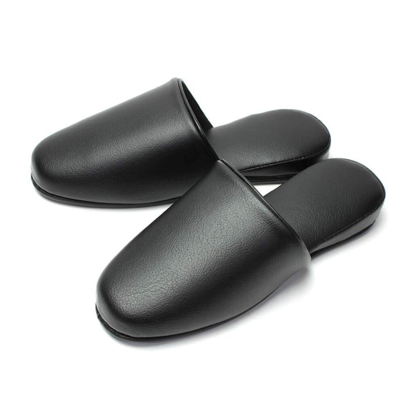 [HYBRIDWORKS] 高級レザー調 スリッパ 抗菌 約26cm 男女兼用 水拭き可 来客用 業務用 前閉じ
