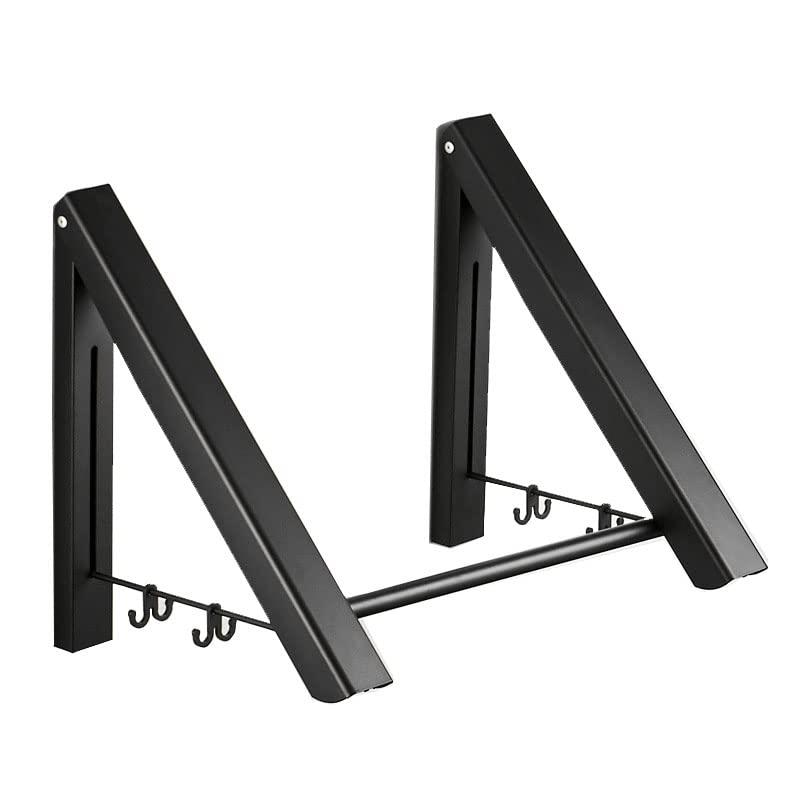 powerday 壁取り付け式 折り畳みハンガーラック ウォールハンガーコートラック タオル掛け 壁掛けラック 適用寝室/浴室/玄関/ベランダ (2ラック+ロッド, ブラック)